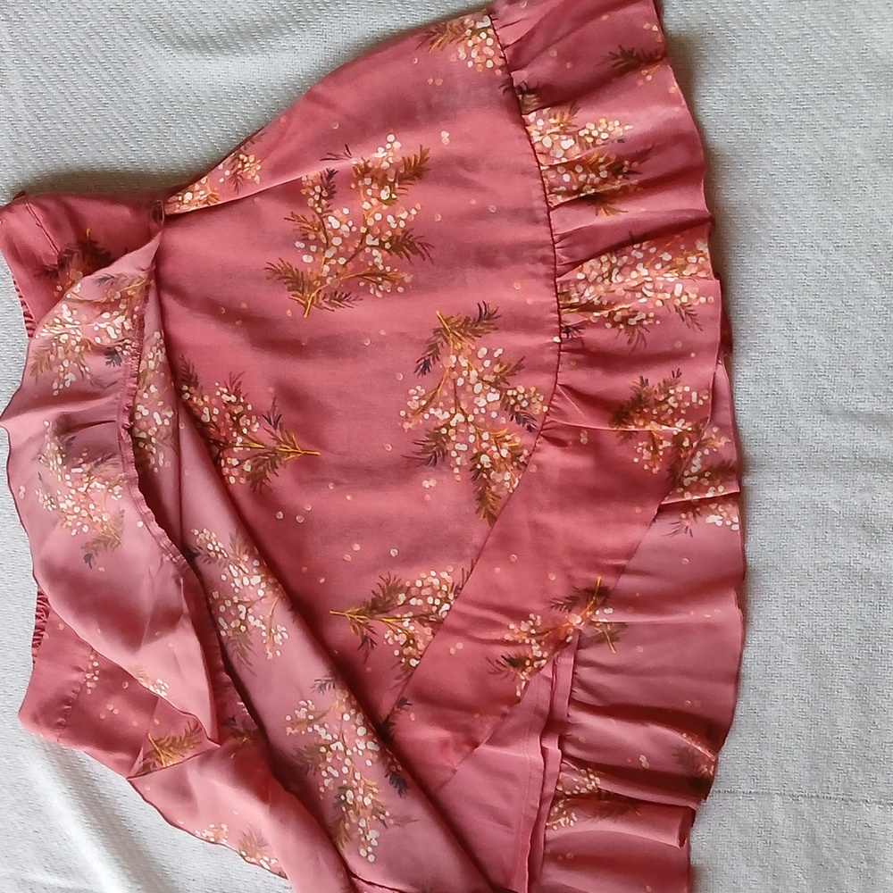 LC Lauren Conrad Pink‎ Floral Ruffle Mini Skirt Sz L - Picture 8 of 9